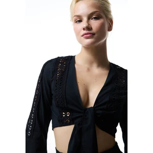 Siyah West Poplin Crop Top Üst