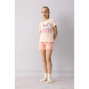 Kız Çocuk Pijama Takımı Baskılı Kısa Kollu Üst Beli Lastikli Şort E6227A825HS