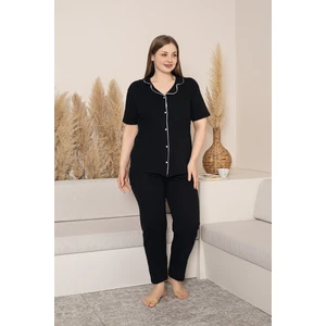 Kadın Büyük Beden Kısa Kol Ara Biyeli Önden Düğmeli Pijama Takımı