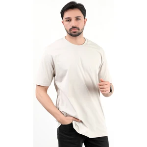 Erkek Bisiklet Yaka Basic Pamuklu T-Shirt Bej - 2271