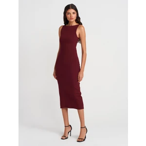 91099 Vücuda Oturan Midi Elbise-Bordo