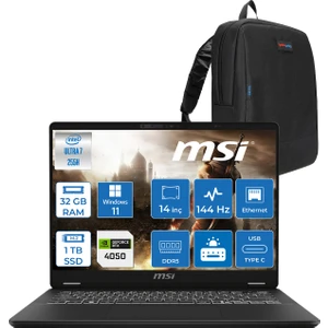 Msı Prestıgepro 14 Aı WC2HVEG Intel Core Ultra 7-255H Aı 32GB Ddr5 1tb SSD RTX4050/6GB 14" Full Hd+ 144Hz Ips-Level WIN11 Home Gaming Laptop Z076TRH08+ZETTAÇANTA