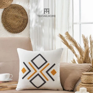 Teksnil Home | Punch Nakışlı Kare Desen 1 Adet Kırlent Kılıfı Dekoratif Yastık Kılıfı