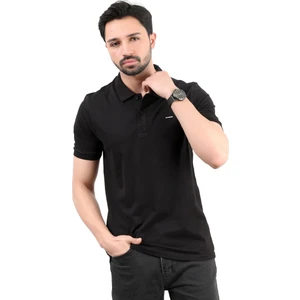 Erkek Polo Yaka Marka Baskılı Pamuklu T-Shirt Siyah - 25Y 2061