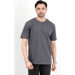 Erkek Bisiklet Yaka Basic Pamuklu T-Shirt Antrasit - 2271