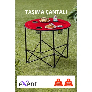 Yuvarlak Katlanır Kamp Masası, Taşıma Çantalı Kamp Masası, Piknik MASASI-KIRMIZI-71X71X60