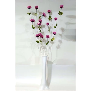 M3 Decorium En Uzun 160 cm Pembe Güllü 6 Dalgalı Dal 60 cm Ince Belli Konik Filayağı Geniş Taban Düz Beyaz Vazo