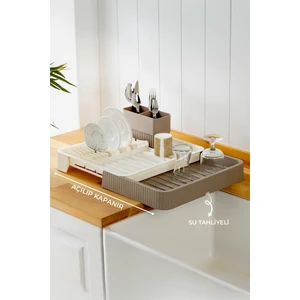 Kitchen Life Plastik Sürgülü Açılır Kapanır Kahverengi Bulaşık Kurutma Sepeti 35,5x51 cm Su Tahliyeli