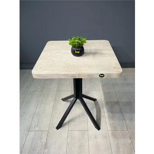 Hey Modüler Mobilya Zeren Traverten Kare Balkon Masası Mutfak Yemek Masası Siyah Ayak 60 cm