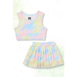 Batik Desenli Şort Etekli Crop Kız Çocuk Sporcu Takım