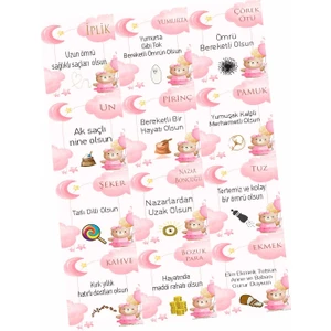 Kırk Uçurma Sepeti Kartları Kız Bebek 40 Sepeti Bebek Hediye Kartı 12 Adet 7x7,5 cm Tabaka Şeklinde