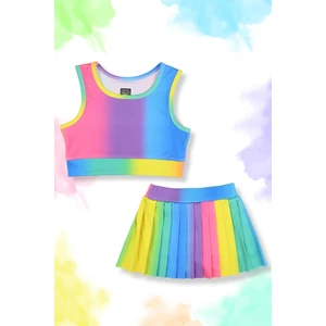 Batik Desenli Şort Etekli Crop Kız Çocuk Sporcu Takım