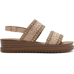 Kadın Bej Bilekten Tokalı Kalın Tabanlı Hasır Sandalet 25SFE4653M7