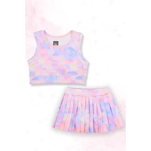 Batik Desenli Şort Etekli Crop Kız Çocuk Sporcu Takım