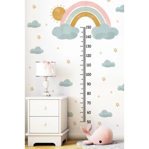 Soft Renklerde Gökkuşağı Güneş Bulut ve Yıldızlar Temalı Boy Ölçer Boy Cetveli Sticker Seti Çocuk