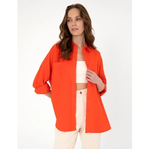 Pierre Cardin Kadın Nar Çiçeği Oversize Keten Karışımlı Uzun Kollu Gömlek 50313128-VR039