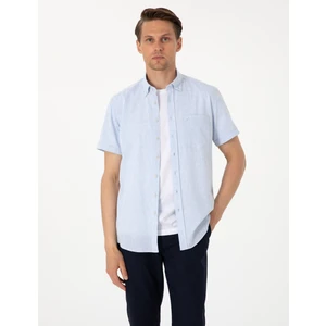 Pierre Cardin Erkek Açık Mavi Keten Karışımlı Regular Fit Kısa Kollu Gömlek 50303287-VR003