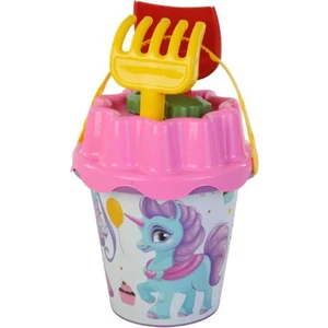 Orta Boy 5 Parça Unicornlu Kız Çocuk Plaj Deniz Kum Kova Seti Kürek Tırmık Kova Set