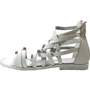 Onlo Ayakkabı MA.G16 Hakiki Deri Beyaz Gladyatör Kız Çocuk Sandalet