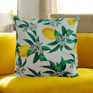 Dijital Baskı Limon Çiçeği Detaylı Pamuklu Kırlent Kılıfı