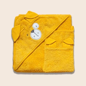 Funna Baby Üçgen Başlıklı Havlu + Kese - Bath Time - Sarı - 90 x 90 cm