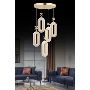 Alfa LED 5'li Gold 3 Renk Ledli Kristal Taşlı Modern LED Avize