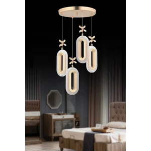 Alfa Model 4'lü Gold 3 Renk Modu Ledli Kristal Taşlı Modern Salon Mutfak Oturma Odası Led Avize