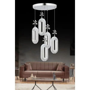 LED Alfa 5'li Gümüş 3 Renk Ledli Kristal Taşlı Modern LED Avize