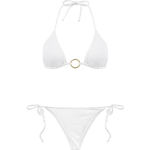 Dokulu Aksesuarlı Beyaz Üçgen Bikini Takım