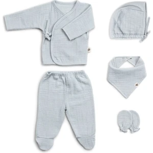 Funna Baby Muslin Yenidoğan Seti - 5 Parça - Dove - Gri - 0/3 Ay