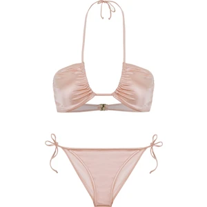 Straplez Bej Halter Bikini Takım