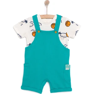 Hellobaby Erkek Bebek Salopet-Tişört 2li Takım Varsity Bisiklet Yaka Reçme Paça Uzun Kol Yeşil