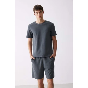 Regular Fit Bisiklet Yaka Kısa Kollu Pamuklu Ağır Kumaş Tişört E2587AX25SM