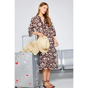 Regular Fit Desenli Pamuklu Midi Plaj Elbisesi-Fall in Love E5099AX25SP