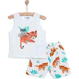 Hellobaby Erkek Bebek Basic Tişört-Şort 2li Takım Bisiklet Yaka Reçme Paça Kısa Kol Açık Mavi