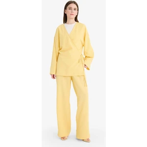 Relax Fit 2'li Takım Gofre Dokulu Uzun Kollu Kimono Pantolon F4095AX25SM