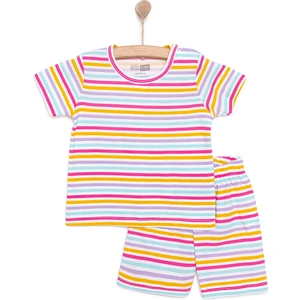 Hellobaby Kız Bebek Pijama Takımı Bisiklet Yaka Reçme Paça Kısa Kol Pembe 6 Ay