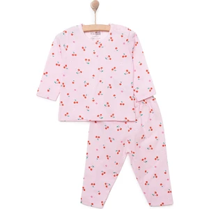Hellobaby Kız Bebek Pijama Takımı Kiraz Desenli Bisiklet Yaka Ribanalı Paça Uzun Kol Mor 6 Ay