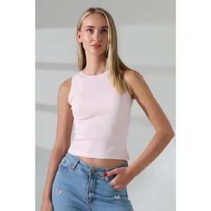 Halter Yaka Pamuklu Kompakt Penye Kolsuz Ribana Atlet 21561 Pudra