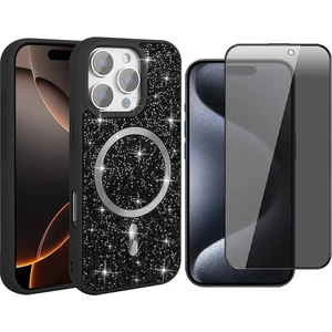iPhone 16 Pro Max Kılıf Pırlanta Tasarımlı M-safe Şarj Özellikli Zore Mozaik Silikon Kapak + Hayalet Ekran Koruyucu