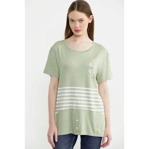 Baskılı Çizgi Detaylı Tişört - Yeşil