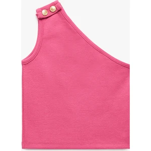 Pamuklu Tek Omuz Düğme Detaylı Crop Atlet