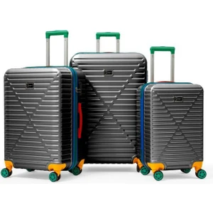 3'lü Valiz Seti %100 Polikarbon Valiz 4x2 Teker Antrasit 1088