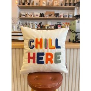 Chill Here Punch Işlemeli Pamuklu Kırlent Kılıfı - 43*43CM - Punch Işlemeli Yastık Kılıfı