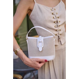 Kanvas Beyaz Kadın Modern Tasarım Tokalı El ve Omuz Çantası