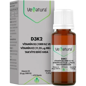 VeNatura D3K2 Vitamin D3 Ve Vitamin K2 Damla Takviye Edici Gıda 20 ml