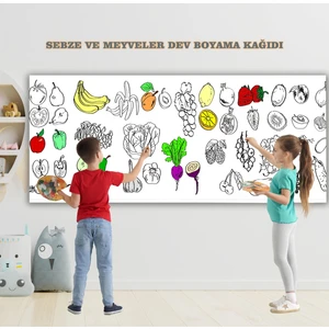 Meyve ve Sebzeler Temalı Dev Boyama Kağıdı 2,5 Metre Rulo Boyama Kağıdı Çocuk Anaokulu ve Kreşler İçin Aktivite Çocuk Eğitici Boyama