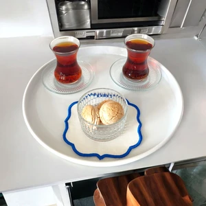 Tepsi Metal Çay Tepsisi Kahve Tepsisi Sunum Kahvaltı Tepsisi-30 cm Küçük Boy