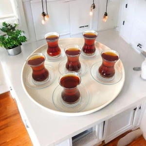 Tepsi Metal Büyük Çay Tepsisi Kahve Tepsisi Sunum Kahvaltı Tepsisi 37 cm Orta Boy