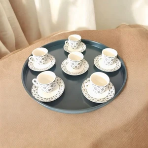 Tepsi Metal Büyük Çay Tepsisi Kahve Tepsisi Sunum Kahvaltı Tepsisi 40 cm Büyük Boy